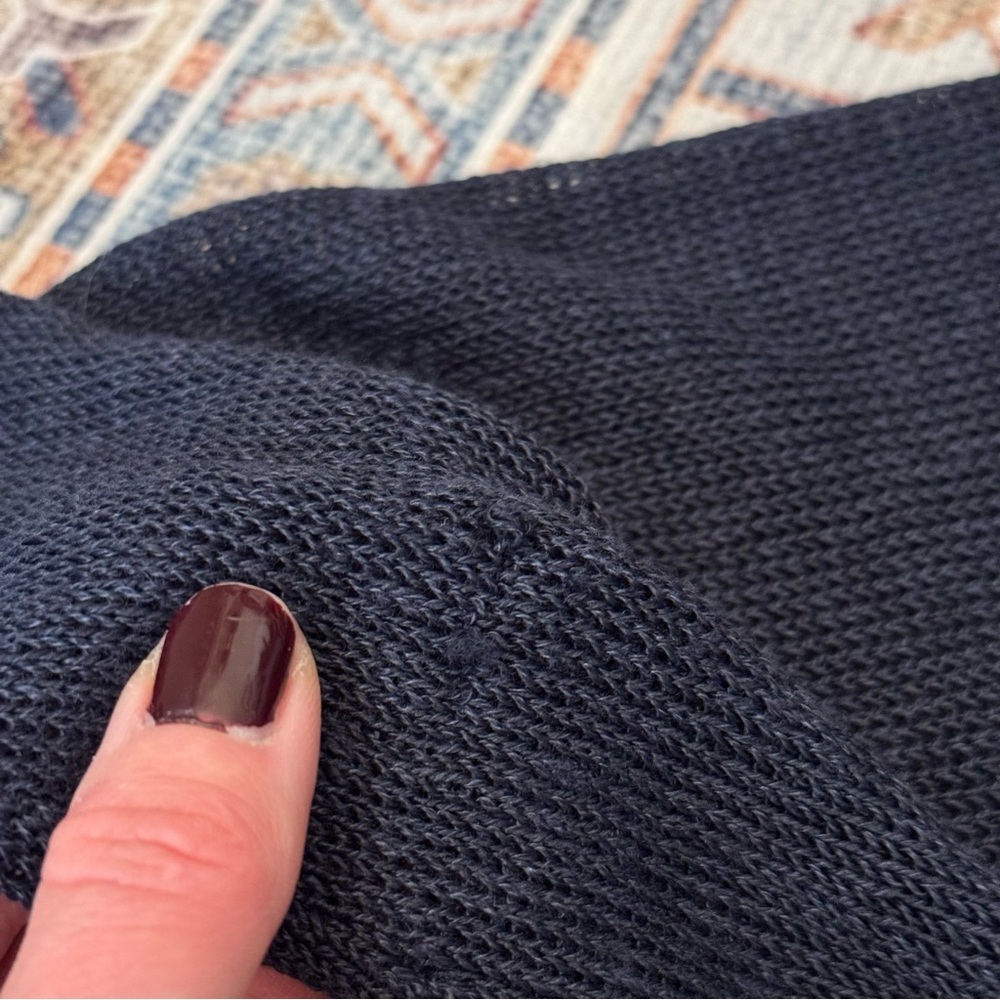 J. Jill Linen Blend Open Front Long Cardigan Navy Blue Pockets Womens Size Large - Picture 11 of 12